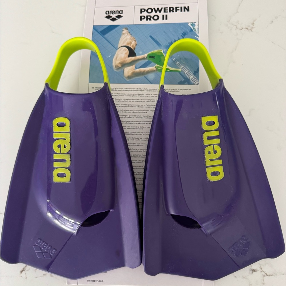 Arena Powerfin Pro II Swim Fins. Purple & Lime. Size 4.5-5.5